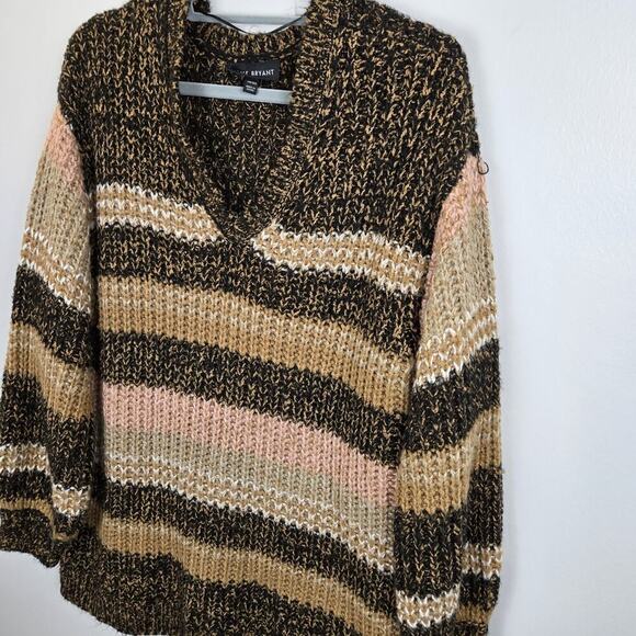 LANE BRYANT size 18 20 V Neck Oversized Ribbed Knit Drop Shoulder Brown Stiped - Picture 1 of 6